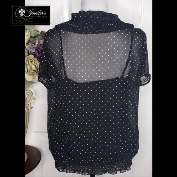 3/$25 Apt. 9 Black and White Sheer Pleated Ruffle Polka Dot Blouse - Picture 9 of 13